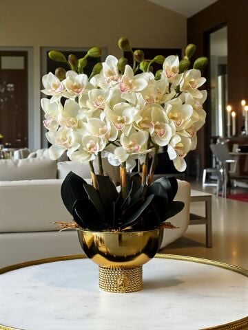 Premium Islak Singapur Orkide Aranjmanı – Gold 6’lı Tarzz Vazo