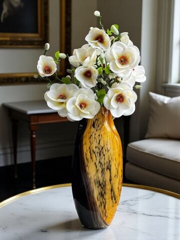 Büyük Cam Vazo Mix Manolya Aranjmanı 6'lı – Siyah & Amber