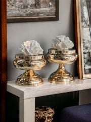 Dekoratif 2'li Mercan Ayaklı Kutu & Obje RoseGold