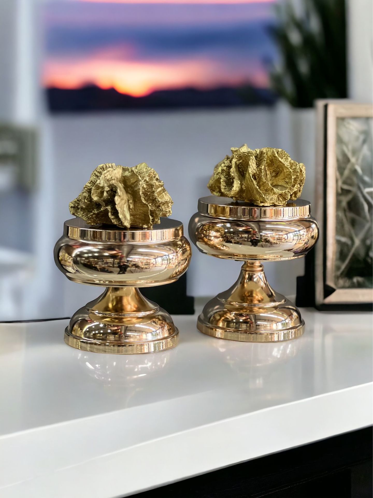 Dekoratif 2'li Mercan Ayaklı Kutu & Obje RoseGold