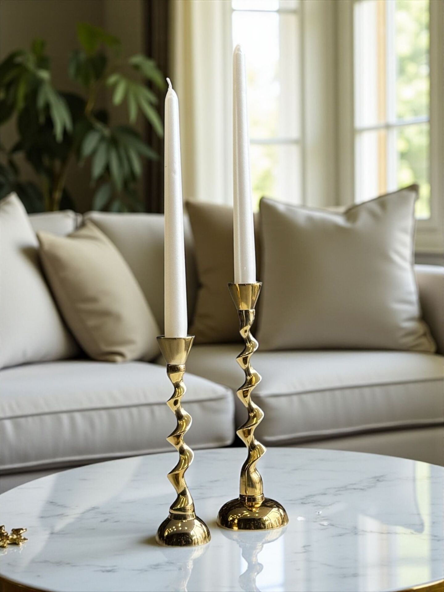 2'li Kıvrım Mumluk Döküm Gold + Mum