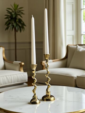 2'li Kıvrım Mumluk Döküm Gold + Mum