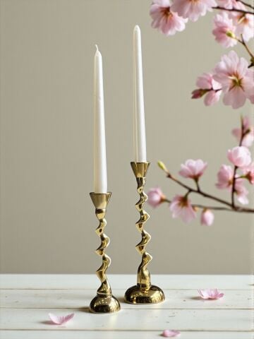 2'li Kıvrım Mumluk Döküm Gold + Mum