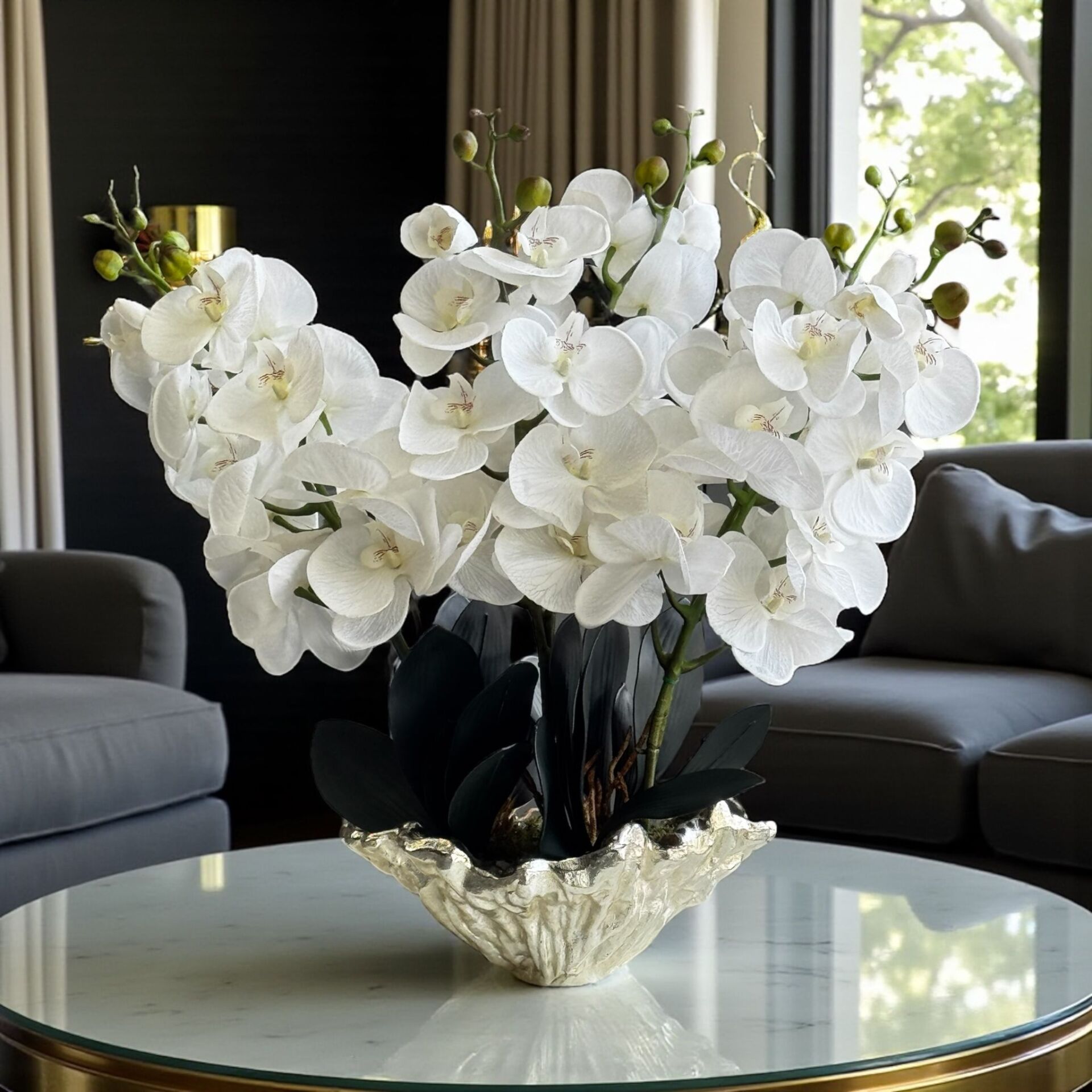 Döküm Saksı Premium Islak Orkide Aranjmanı 6’lı – Gümüş