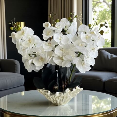 Döküm Saksı Premium Islak Orkide Aranjmanı 6’lı – Gümüş