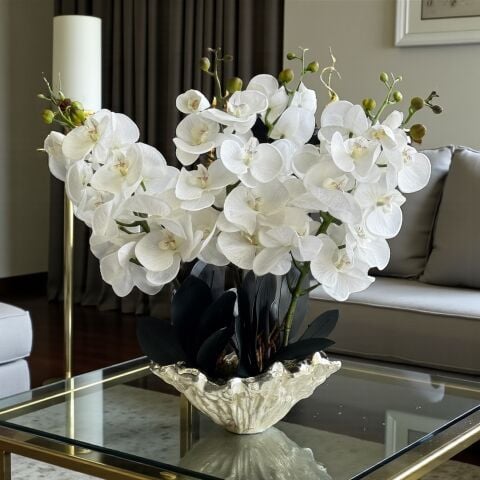 Döküm Saksı Premium Islak Orkide Aranjmanı 6’lı – Gümüş