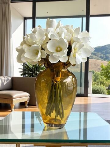 Küçük Cam Vazo Amber Manolya Aranjmanı 3’lü