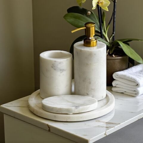 Doğal Mermer Banyo Seti 4 Parça – Beyaz