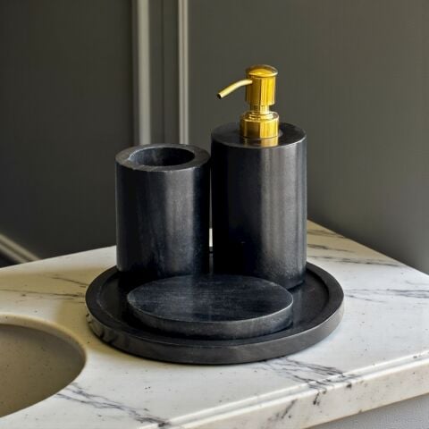 Doğal Mermer Banyo Seti 4 Parça – Siyah