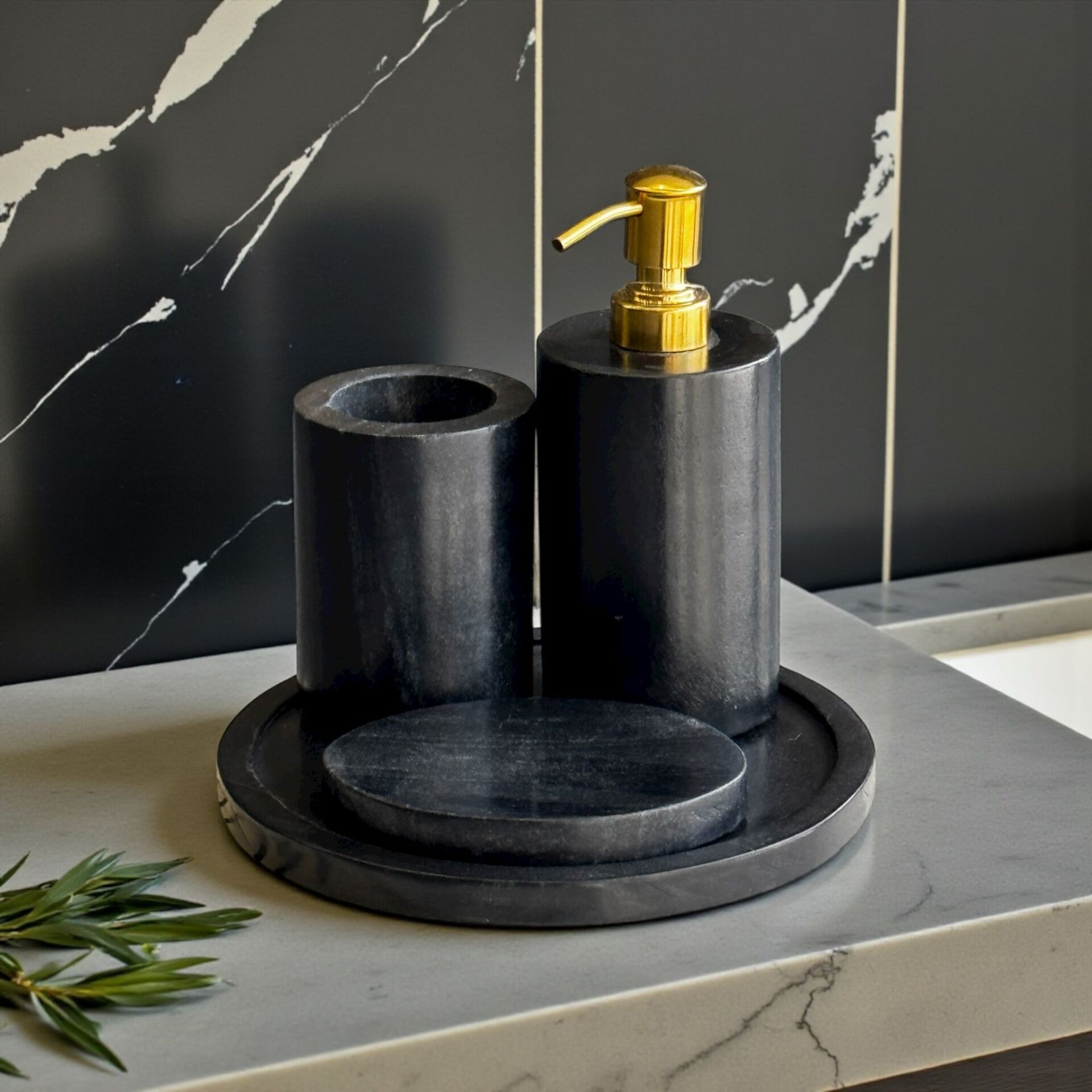 Doğal Mermer Banyo Seti 4 Parça – Siyah