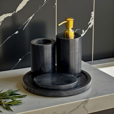 Doğal Mermer Banyo Seti 4 Parça – Siyah