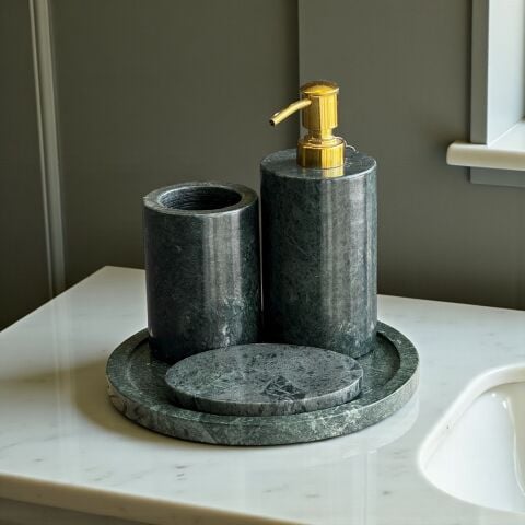 Doğal Mermer Banyo Seti 4 Parça – Yeşil