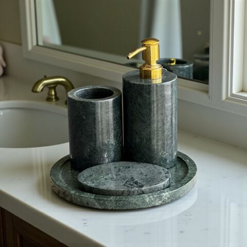 Doğal Mermer Banyo Seti 4 Parça – Yeşil