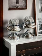 Dekoratif 2'li Mercan Ayaklı Kutu & Obje Gümüş