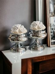 Dekoratif 2'li Mercan Ayaklı Kutu & Obje Gümüş