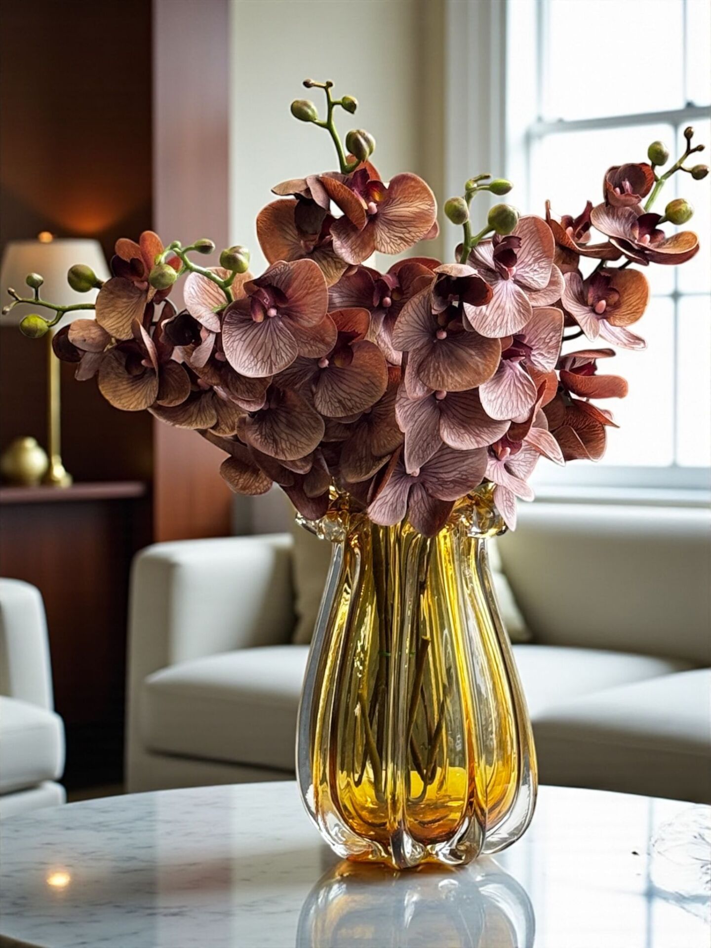 B.Cam Vazo Amber Premium Islak Orkide Aranjmanı 5’li