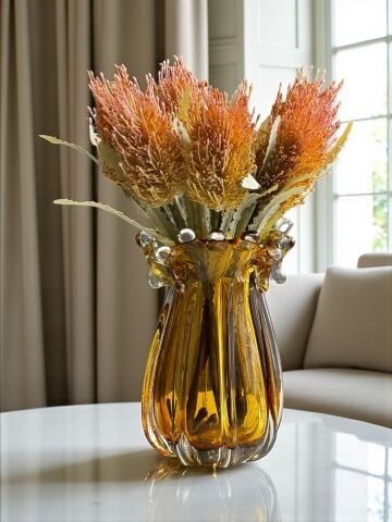 K.Cam Vazo Amber Bitki Aranjman 6’lı