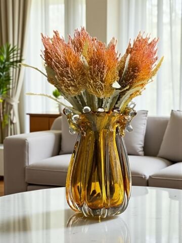 K.Cam Vazo Amber Bitki Aranjman 6’lı