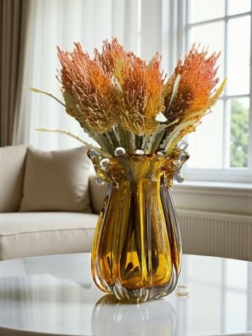 K.Cam Vazo Amber Bitki Aranjman 6’lı