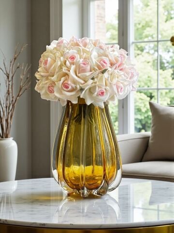 B.Cam Vazo Amber Premium Islak Gül Aranjmanı 5’li