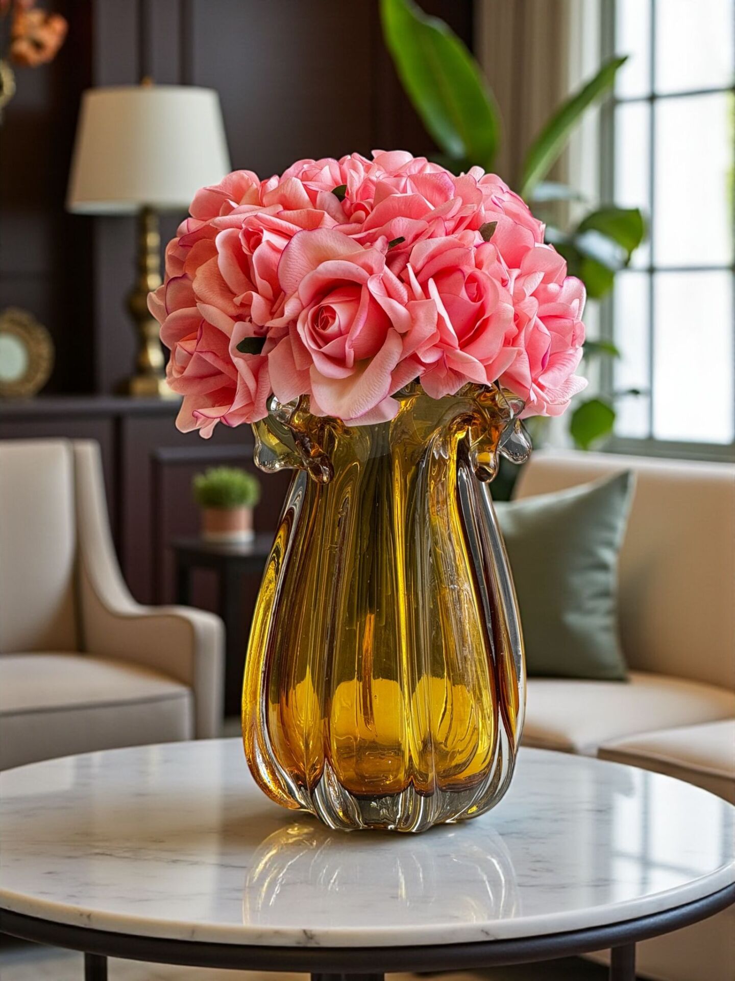 K.Cam Vazo Amber Premium Islak Gül Aranjmanı 3’lü