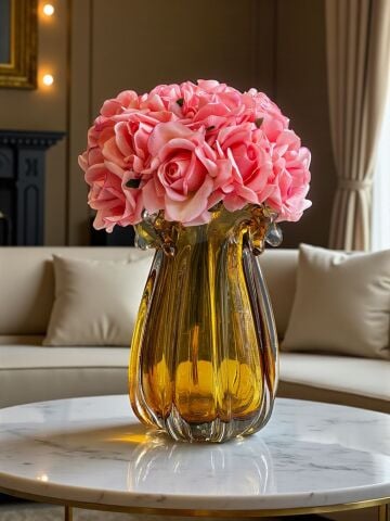 K.Cam Vazo Amber Premium Islak Gül Aranjmanı 3’lü
