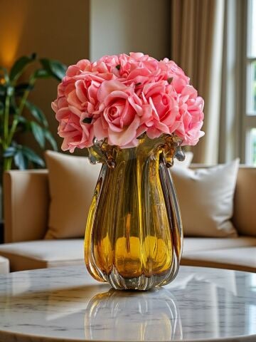 K.Cam Vazo Amber Premium Islak Gül Aranjmanı 3’lü