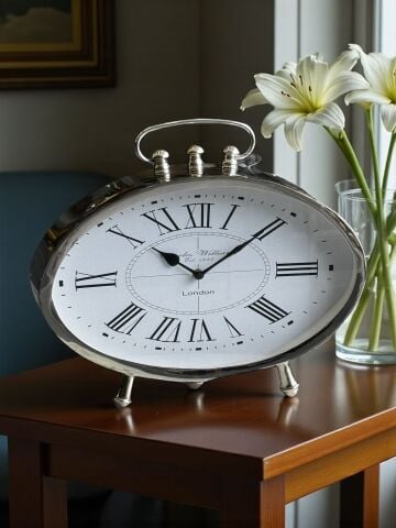 Döküm Masa Saati Oval Roma Rakamlı – Gümüş