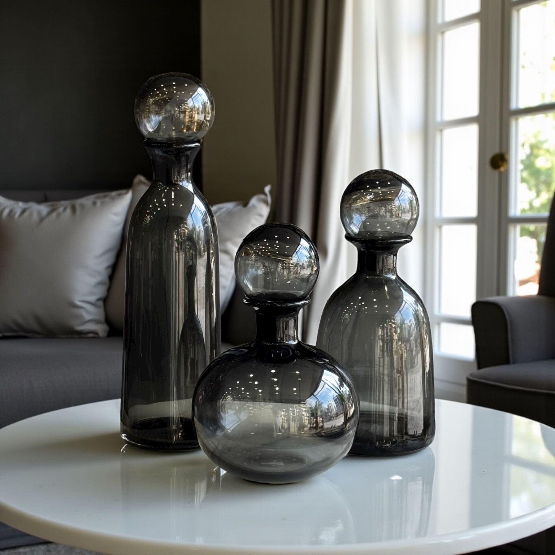 Dekoratif 3'lü Cam Obje – Füme Renk