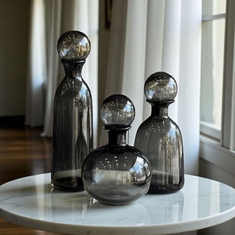 Dekoratif 3'lü Cam Obje – Füme Renk