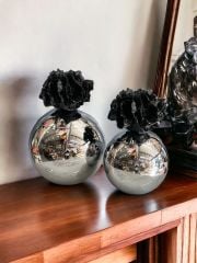 Dekoratif 2'li Mercan Top Kutu & Obje Gümüş