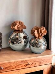 Dekoratif 2'li Mercan Top Kutu & Obje Gümüş