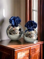 Dekoratif 2'li Mercan Top Kutu & Obje Gümüş