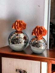 Dekoratif 2'li Mercan Top Kutu & Obje Gümüş