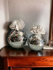 Dekoratif 2'li Mercan Top Kutu & Obje Gümüş