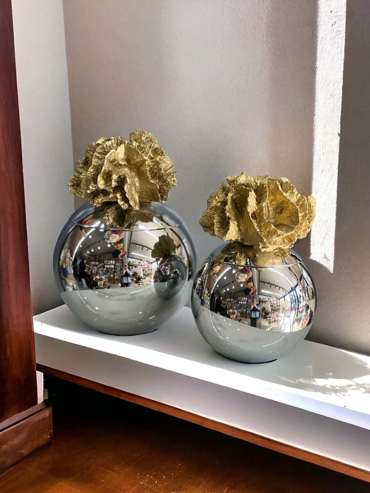 Dekoratif 2'li Mercan Top Kutu & Obje Gümüş Gold