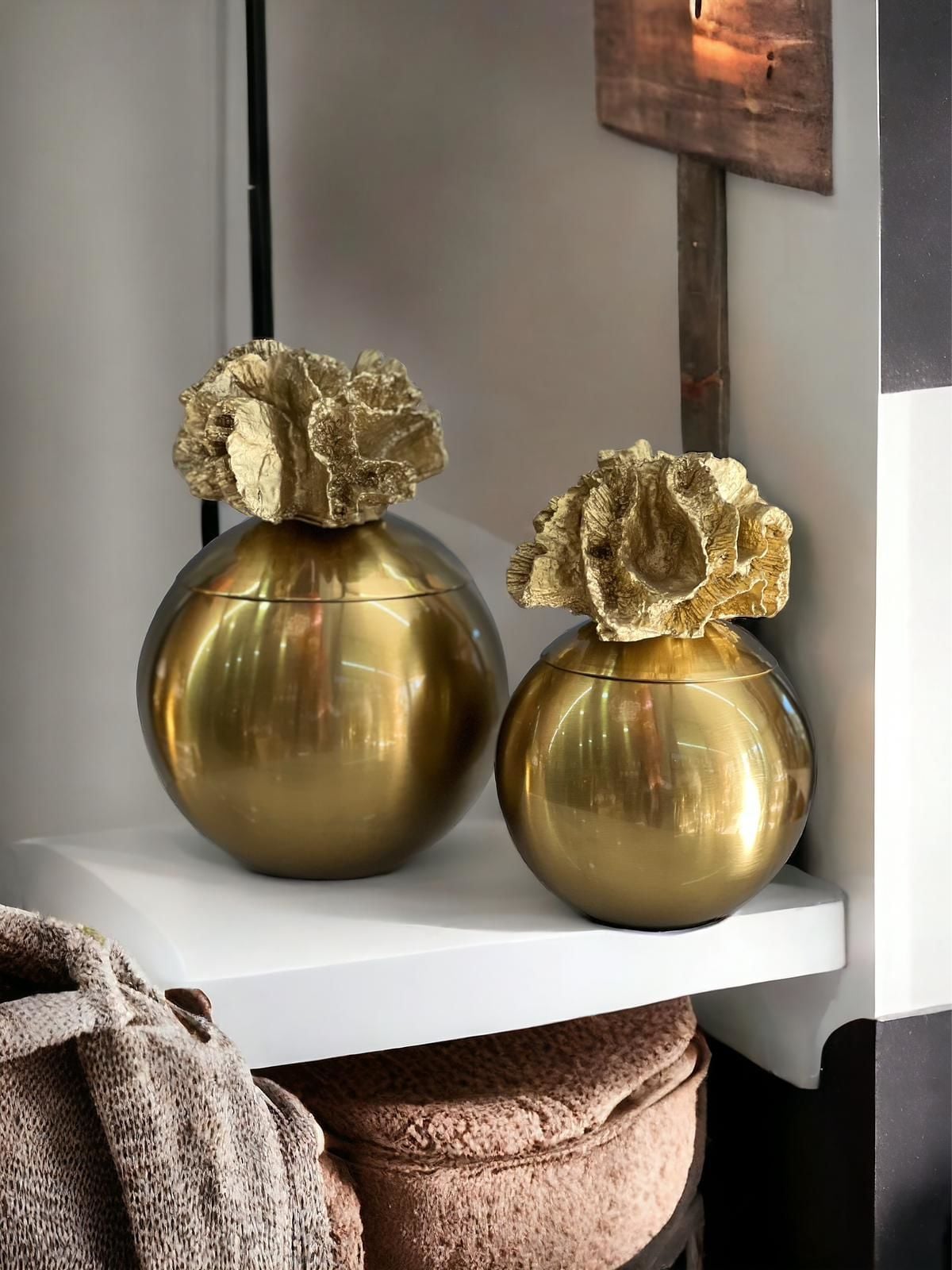 Dekoratif 2'li Mercan Top Kutu & Obje Eskitme Gold