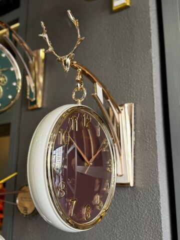 İstasyon Duvar Saati – Geyik Detaylı Rose Gold / Krem & Bordo