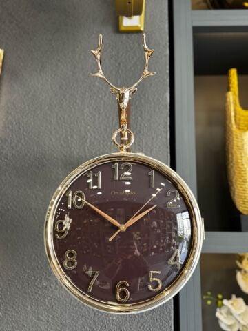 İstasyon Duvar Saati – Geyik Detaylı Rose Gold / Krem & Bordo