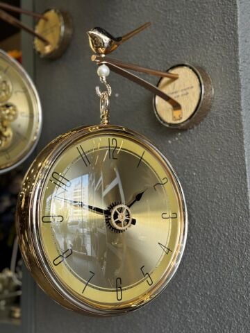 İstasyon Duvar Saati – Kuş Detaylı Rose Gold / Gold