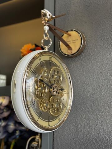 İstasyon Duvar Saati – Kuş Detaylı Rose Gold / Gold & Krem