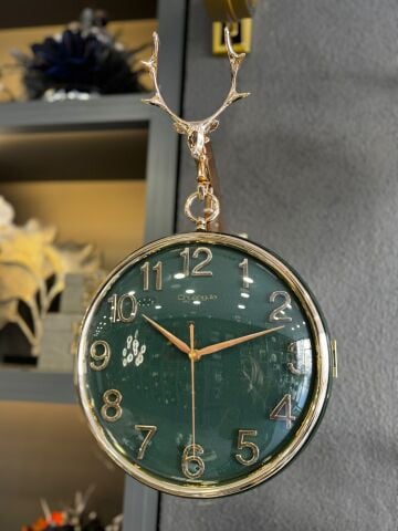 İstasyon Duvar Saati – Geyik Detaylı Rose Gold / Yeşil