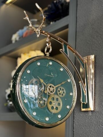 İstasyon Duvar Saati – Geyik Detaylı Rose Gold / Yeşil