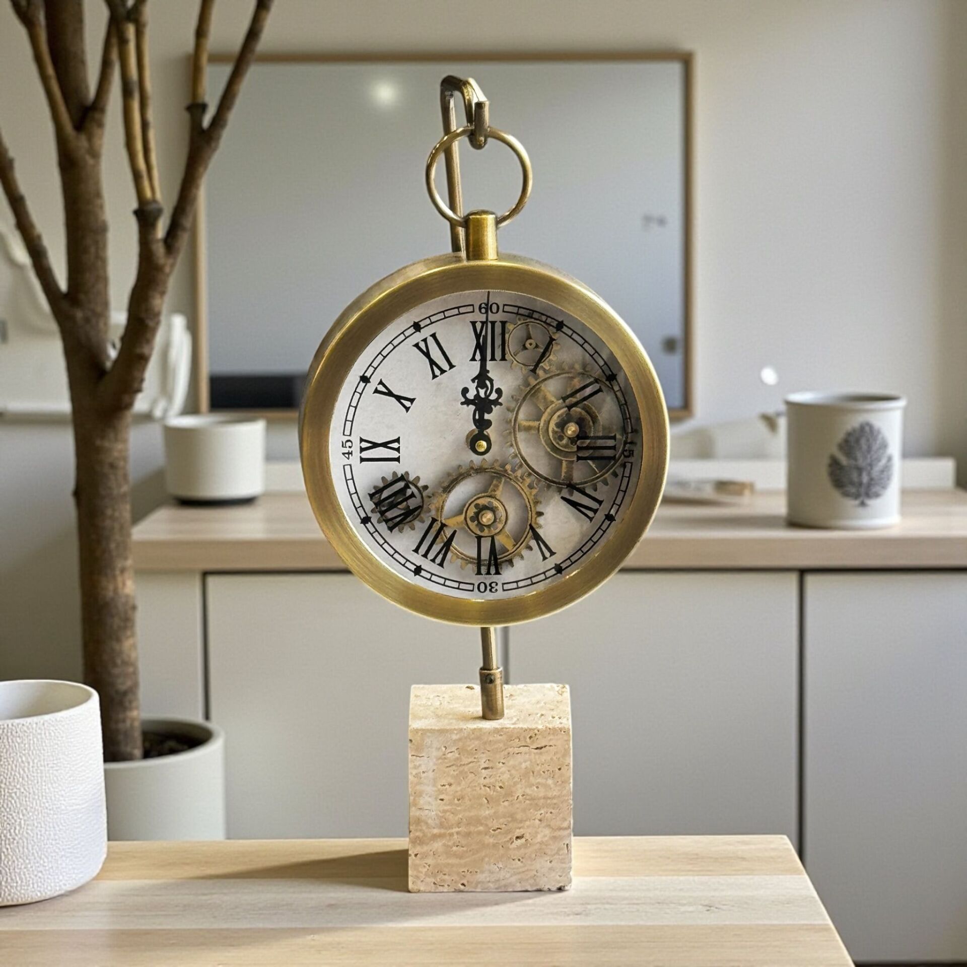 Traverten Roma Rakamlı Çarklı Saat – 3 Renk Seçenekli