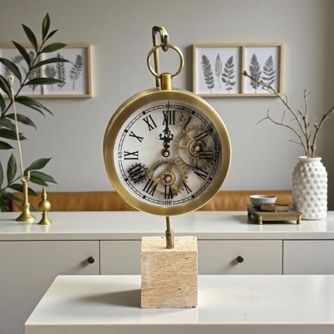 Traverten Roma Rakamlı Çarklı Saat – 3 Renk Seçenekli