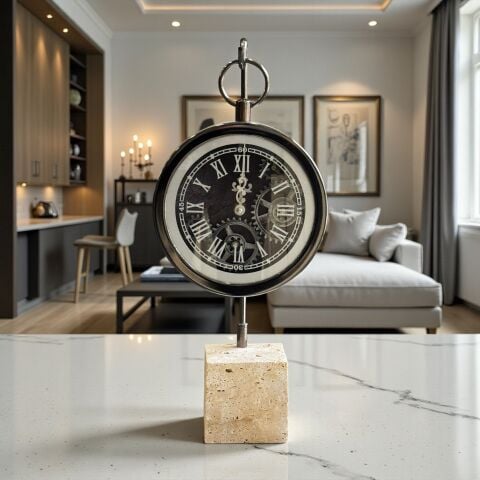 Traverten Roma Rakamlı Çarklı Saat – 3 Renk Seçenekli