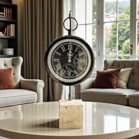 Traverten Roma Rakamlı Çarklı Saat – 3 Renk Seçenekli