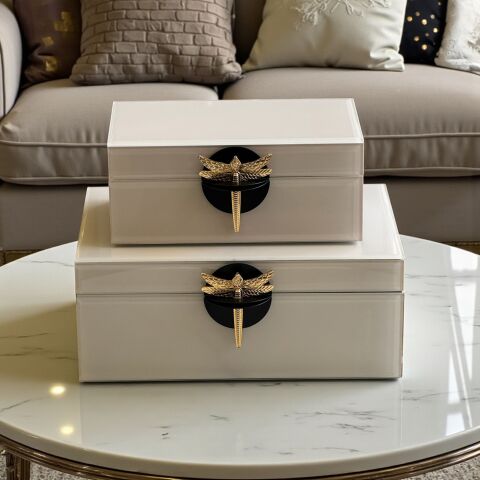 2'li Dekoratif Drago Cam Kutu – Krem