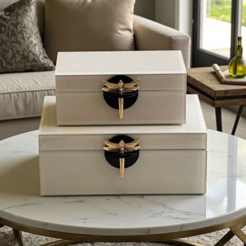 2'li Dekoratif Drago Cam Kutu – Krem