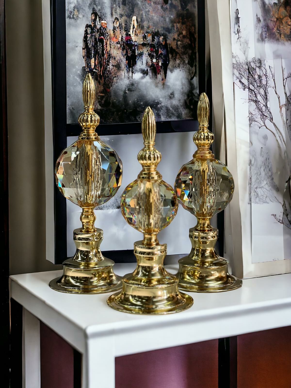 3'lü Metal Cam Renkli Küre Alem Obje Dekorlu - Renk Seçenekli